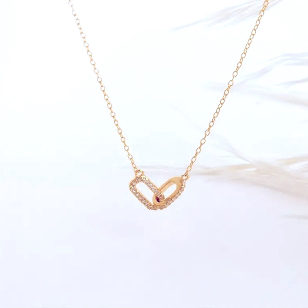Dainty Double Chain Necklace Gold with Faux Diamonds